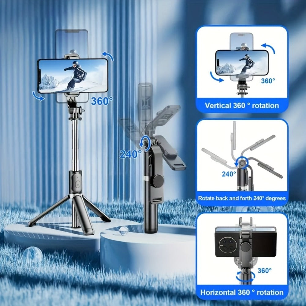 40.6-Inch Black Selfie Stick Tripod with Rotating Phone Head, Fold-Out Floor Base and Remote