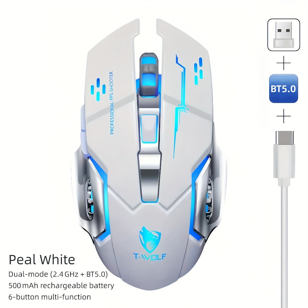 Wireless Gaming Mouse RGB Rechargeable T-WOLF 2.4GHz Ergonomic Large Mouse for PC Laptop Tablet Mac Chromebook Adjustable DPI Quiet Click Work Gaming Study Back to School Gift