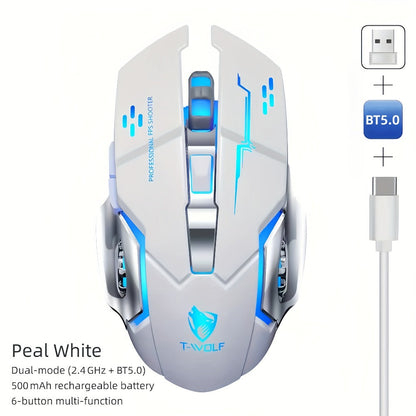 Wireless Gaming Mouse RGB Rechargeable T-WOLF 2.4GHz Ergonomic Large Mouse for PC Laptop Tablet Mac Chromebook Adjustable DPI Quiet Click Work Gaming Study Back to School Gift
