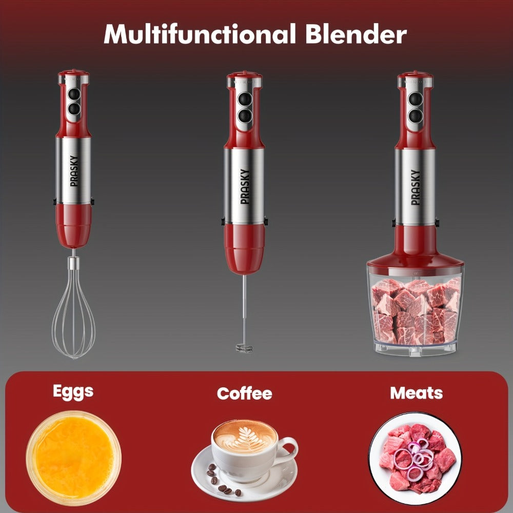 Immersion Blender 5-in-1 Handheld Mixer, Motor, Whisk Meat Chopper Measuring Cup Attachments, Stick Blender for Soups Smoothies Sauces