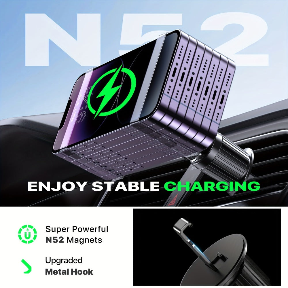 15W Magnetic Wireless Car Charger – Air Vent Mount with N52 Strong Magnet, Fast Charging for iPhone 17 Pro Max / 16 / 15 / 14 / 13 / 12 Series & MagSafe Cases, FCC & RoHS Certified