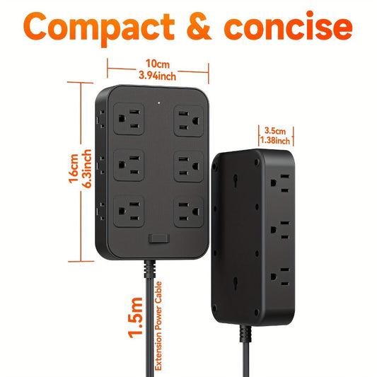 Wide Outlet Surge Protector Power Strip 18-in-1 with 12 Widely Spaced AC Outlets 4 USB-A 2 USB-C Ports Safe Portable Desktop Charging Station for Home Dorm Office Travel Essentials – Black & White