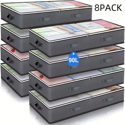 Collapsible Under-Bed Storage Bin Sets in 4- or 8-Piece Gray or Black Options with Zippered Lids