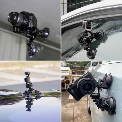 Three-Base Suction Cup Camera Mount with 360-Degree Ball Head and Quick-Release Holder for Camera Setups