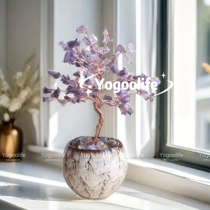 Natural Crystal Gemstone Tree with Ceramic Base 7 Inch Handmade Healing Stone Bonsai Tree Desktop Ornament for Home Office Decor Birthday Valentine Christmas Gift 13 Colors 180mm
