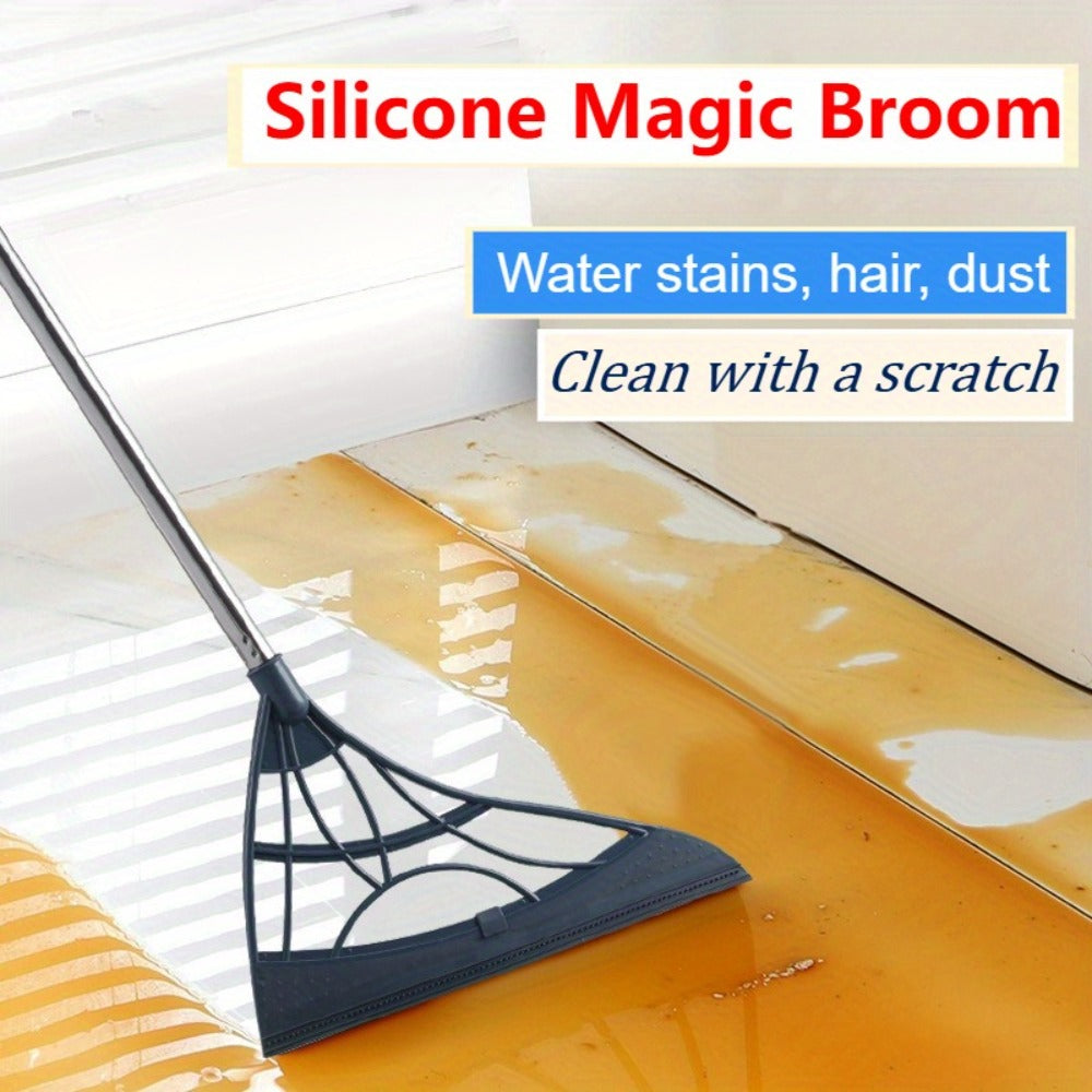 Extra Long Broom 45 Inch – Stainless Steel Handle, Unflagged Bristles, Rubber Sweep for Pet Hair & Debris, Indoor Outdoor Hard Floor Sweeper for Home Office Kitchen