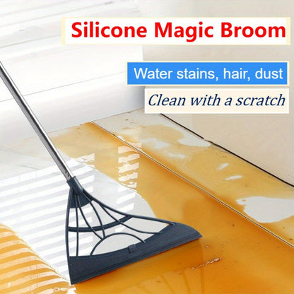 Extra Long Broom 45 Inch – Stainless Steel Handle, Unflagged Bristles, Rubber Sweep for Pet Hair & Debris, Indoor Outdoor Hard Floor Sweeper for Home Office Kitchen