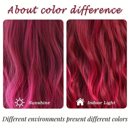 Synthetic Wig 26-Inch Ombre Rose-Red to Dark-Purple Body Waves with Bangs and Side Part for Cosplay