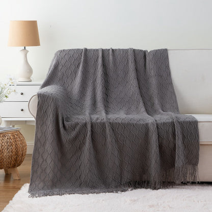 50 x 60-Inch Throw Blanket with Raised Geometric Texture, Tassel Fringe and Six Solid Color Options