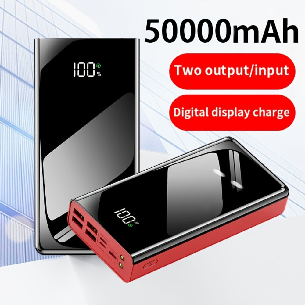 50000mAh Portable Charger Power Bank with LED Flashlight, Digital Display & Multi-Port Fast Charging – Heavy-Duty Battery Pack for Camping, Travel, Emergency, Laptops & Multiple Devices, Black/Red