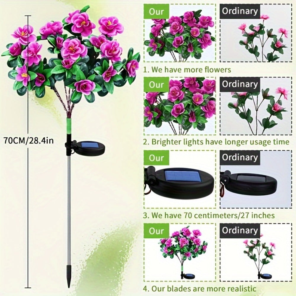 Solar Garden Lights 42-LED Azalea Flower Stake, IP65 with Five Bloom Colors for Yard Decor