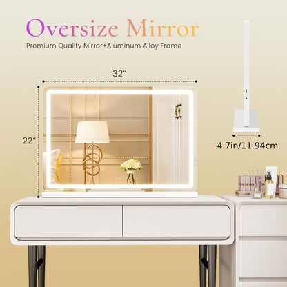 Rectangular LED Vanity Mirror with Three Light Colors and Three Size Checkouts from 13 x 17 to 32 x 22 Inches