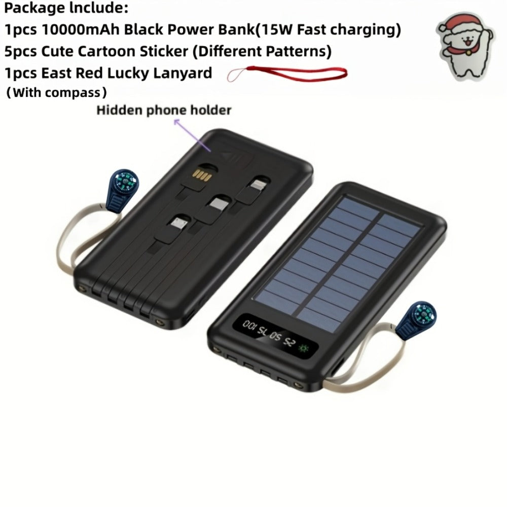 Solar Power Bank, 10000mAh to 30000mAh Charger with Built-In Cables, LED Light, Digital Display and 5W or 15W Options