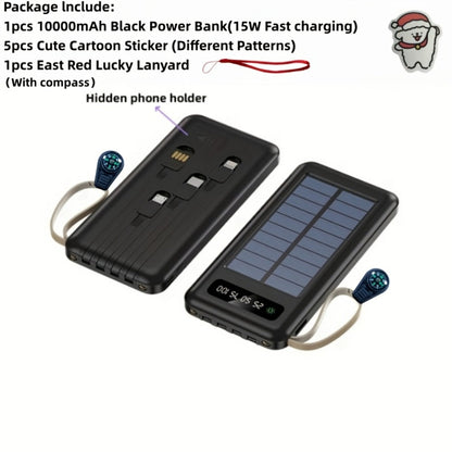 Solar Power Bank, 10000mAh to 30000mAh Charger with Built-In Cables, LED Light, Digital Display and 5W or 15W Options