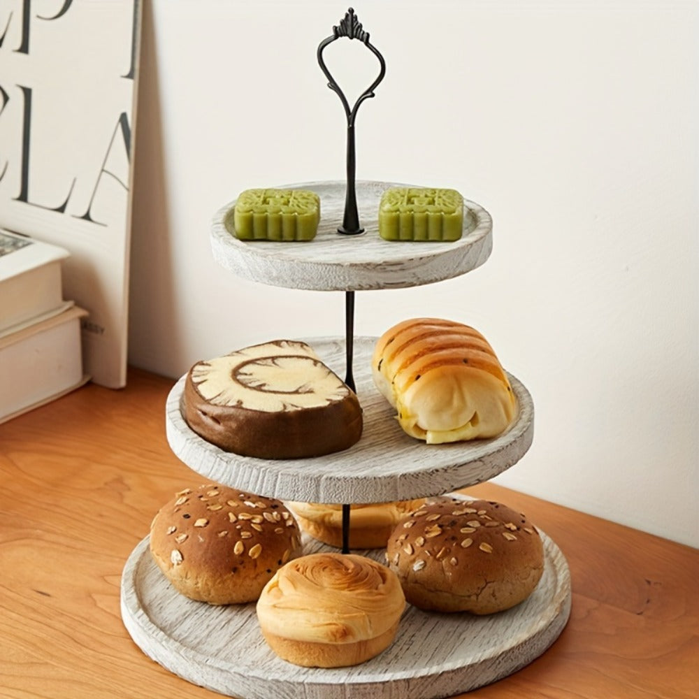 Three-Tier Wooden Cupcake Stand in Light Brown, Dark Brown or White for Dessert and Party Displays