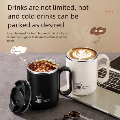 500ml Covered Stainless Steel Coffee Travel Mug with Handle in White, Black, Red, Grey or Brown