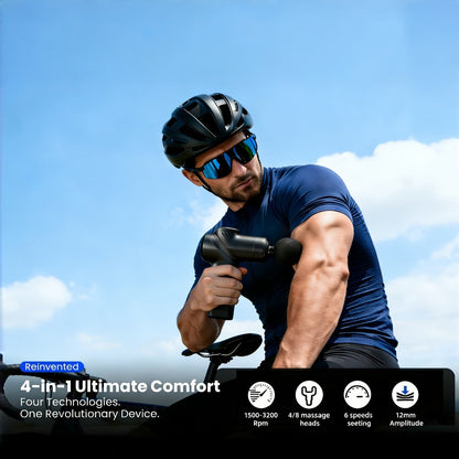 Compact Massage Gun with Six Speed Settings, Four or Eight Interchangeable Heads and Blue or Black Finish Options