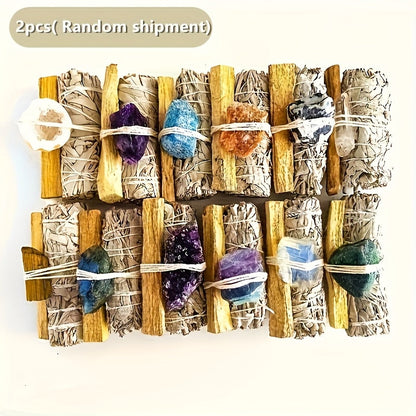Natural White Sage and Random Crystal Decor Set for Meditation Spaces, Displays and Seasonal Gifts