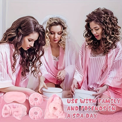 Forty-Eight-Piece Pink Spa Party Favor Set with Headbands, Sleep Masks, Hair Bands and Gift Bags