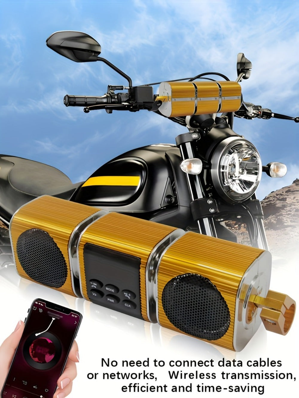 Motorcycle Bluetooth Speaker Sound Bar with Built-in Amplifier – IPX5 Waterproof, FM Radio, USB & AUX Input, 12V Metal MP3 Player for Handlebar, ATV, Scooter & Off-Road Bike