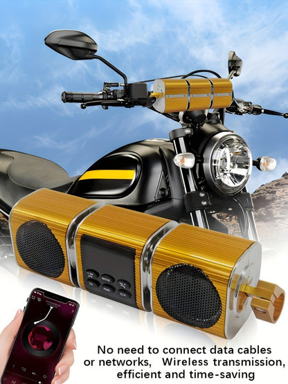 Motorcycle Bluetooth Speaker Sound Bar with Built-in Amplifier – IPX5 Waterproof, FM Radio, USB & AUX Input, 12V Metal MP3 Player for Handlebar, ATV, Scooter & Off-Road Bike