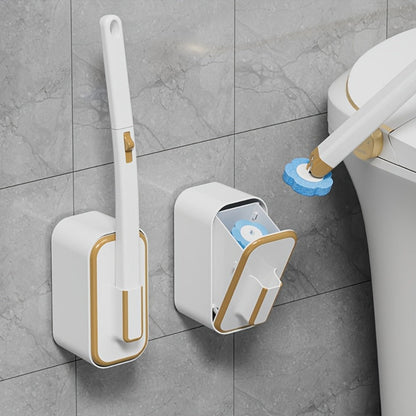 Wall-Mounted Toilet Brush Set with Eight Disposable Heads in White or Grey Checkout Color Options