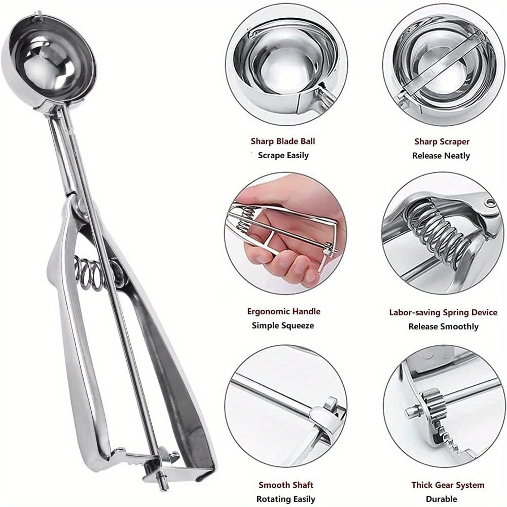 Three-Piece Trigger Scoop Set with Small, Medium and Large Bowls for Ice Cream, Cookie Dough and Fruit