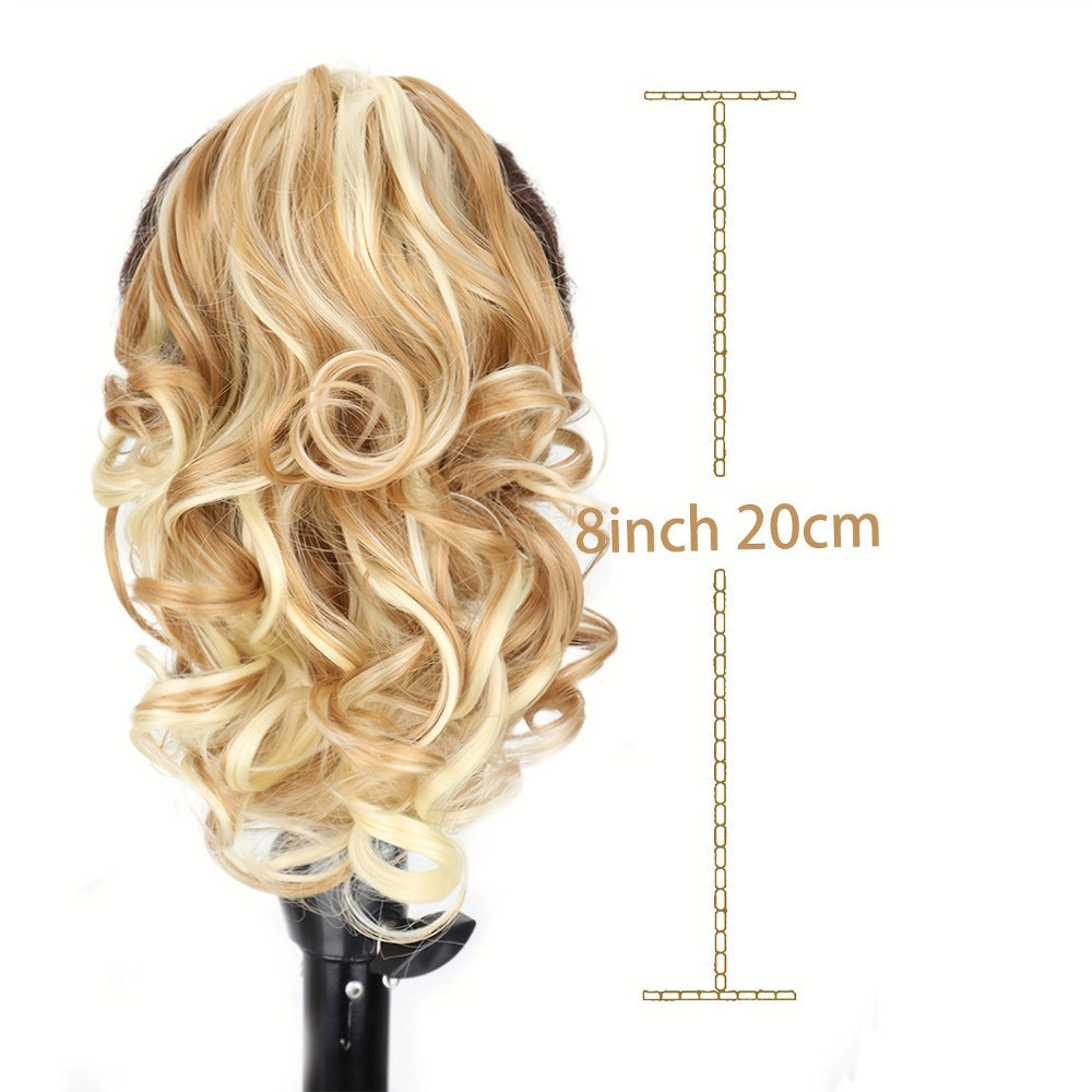 Hair Extensions Curly 8-Inch Synthetic Ponytail with Claw Clip and Eight Dark, Brown and Blonde Colors