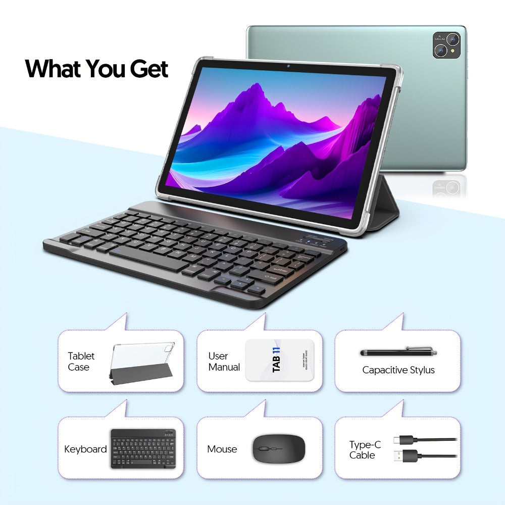 Android Tablet 10 or 11-Inch with Android 14, 8GB Total RAM, 128GB Internal Storage and 8000mAh Battery