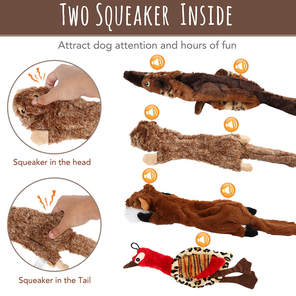 Dog Toys Five-Piece Stuffing-Free Plush Animal Set with Two Squeakers per Toy and Bonus Cotton Rope