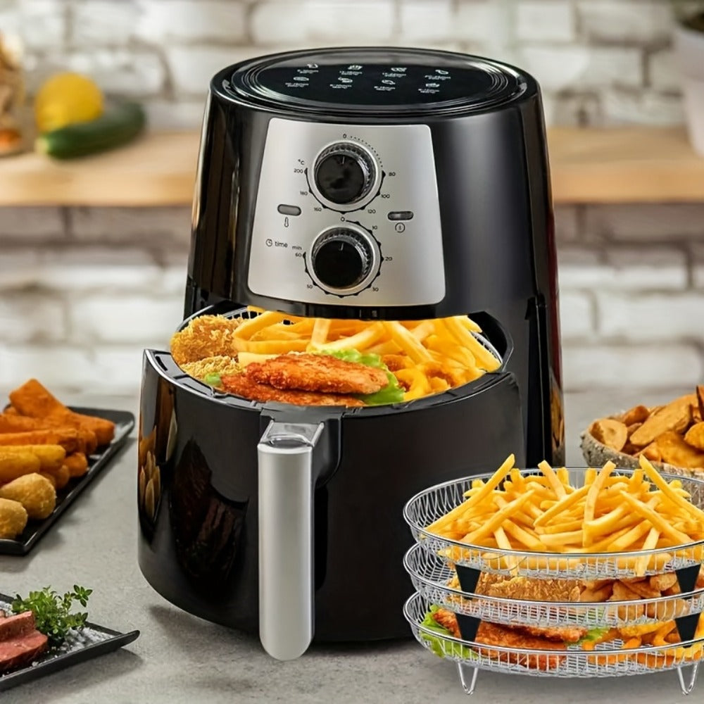 Air Fryer Rack 7 Piece Stainless Steel Dehydrator Stacking Rack with Clips - Reusable Round Multi-Layer Air Fryer Accessories for 4.2QT to 5.8QT Air Fryers, Oven Safe, Dishwasher Safe, Easy to Clean