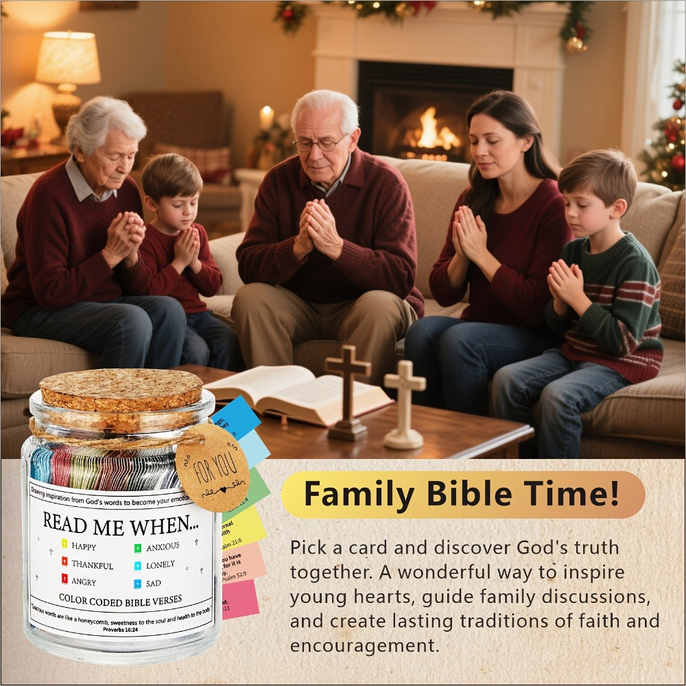 Bible Verse Jar Gift Set with Wooden Cross, Color-Coded Scripture Cards and Two Exact Configurations