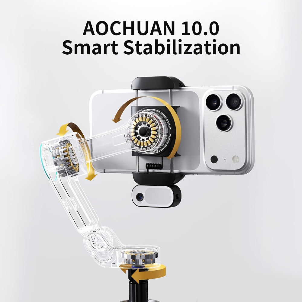 AOCHUAN Foldable 3-Axis Gimbal Stabilizer with Extendable Pole & Panoramic Gesture Control – AI Face Tracking Phone Gimbal, Magnetic Wireless Remote, 360° Rotation for Vlogging, Live Streaming & Travel