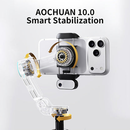 AOCHUAN Foldable 3-Axis Gimbal Stabilizer with Extendable Pole & Panoramic Gesture Control – AI Face Tracking Phone Gimbal, Magnetic Wireless Remote, 360° Rotation for Vlogging, Live Streaming & Travel