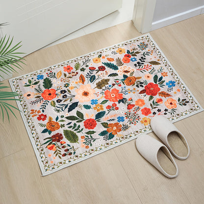 Area Rug Bohemian Floral Plush Runner with Four Machine-Washable Sizes for Bedroom or Kitchen