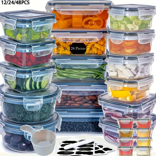Food Storage Containers Set BPA-Free Airtight – Meal Prep Containers with Easy-Snap Lids Labels & Marker 24 48pcs Pantry Kitchen Organizer