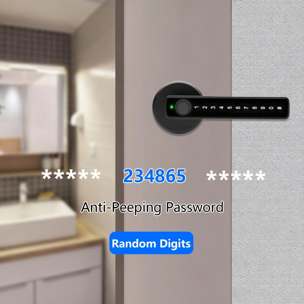 Smart Door Lock Handle with Fingerprint, PIN, IC Card and Key, 4 AAA Power and USB-C Emergency Port