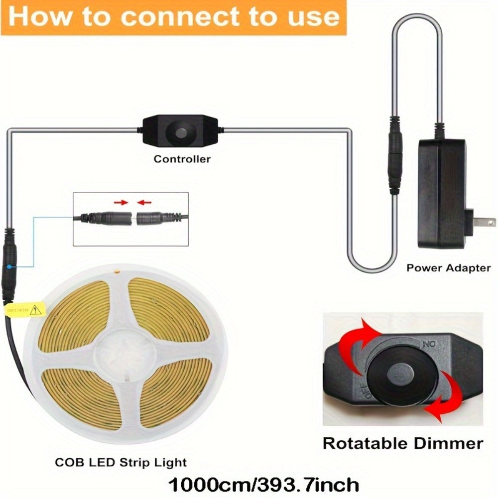 32.8ft 1200-LED Strip Light Kit with White and Warm White Selections, 24V Adapter and Knob Dimmer