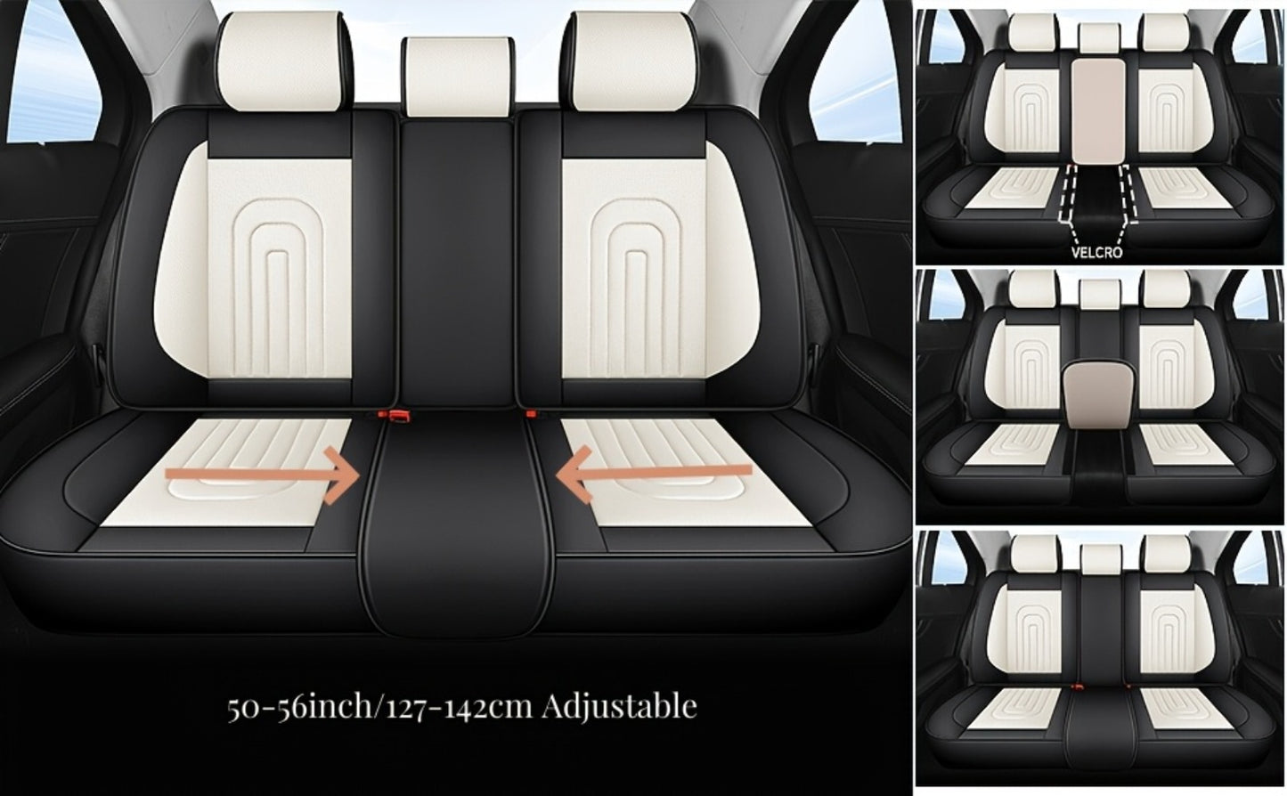 PU Leather Car Seat Cover Full Enclosure with Lumbar Support & Sponge Cushion – Two-Tone Sporty Design Universal Fit for Car Sedan Truck SUV (White-Black / Gray / Red-Black / Orange-Black)