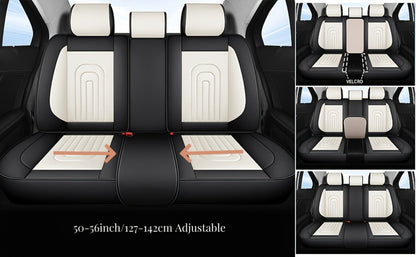 PU Leather Car Seat Cover Full Enclosure with Lumbar Support & Sponge Cushion – Two-Tone Sporty Design Universal Fit for Car Sedan Truck SUV (White-Black / Gray / Red-Black / Orange-Black)
