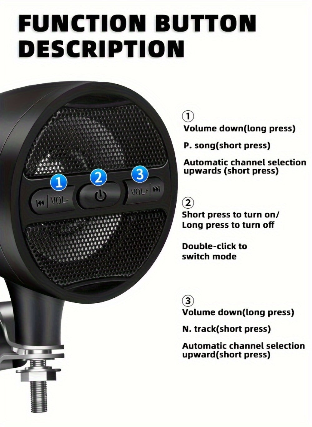 Motorcycle Handlebar Speaker 12V Stereo Audio System with MP3 USB FM Radio Handlebar Mount for Off-Road Dirt Bike ATV Cruiser Waterproof Music Player Black