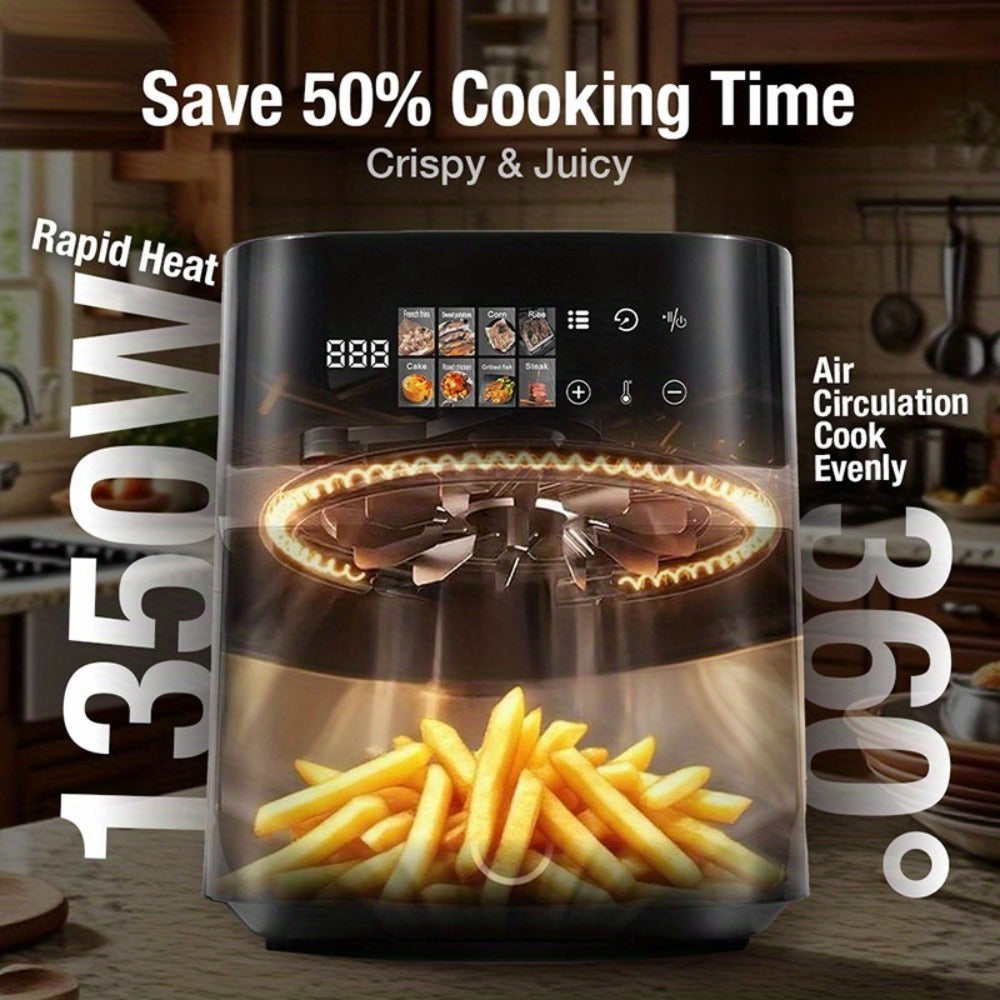Air Fryer with LED Touchscreen, Viewing Window, Eight Preset Icons and 2.8Qt or 6Qt Black Capacity Options