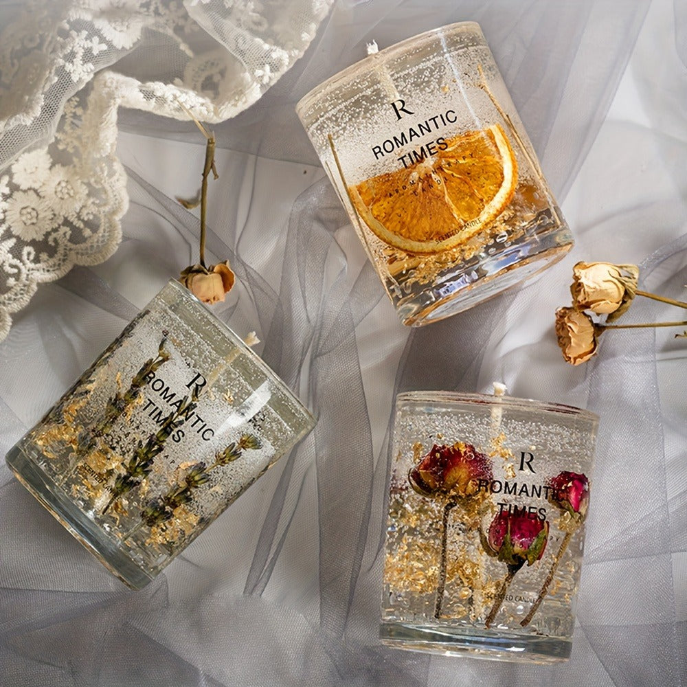7.4oz Floral Glass Jar Candle with Single Wick and Botanical Detail in Rose, Lavender or Orange Styles