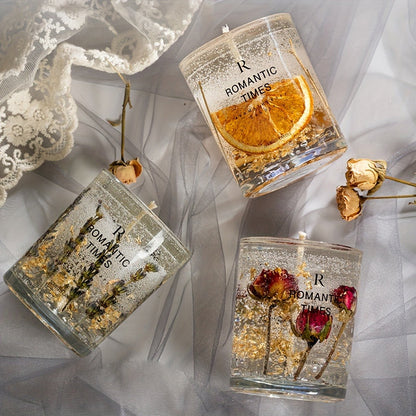 7.4oz Floral Glass Jar Candle with Single Wick and Botanical Detail in Rose, Lavender or Orange Styles