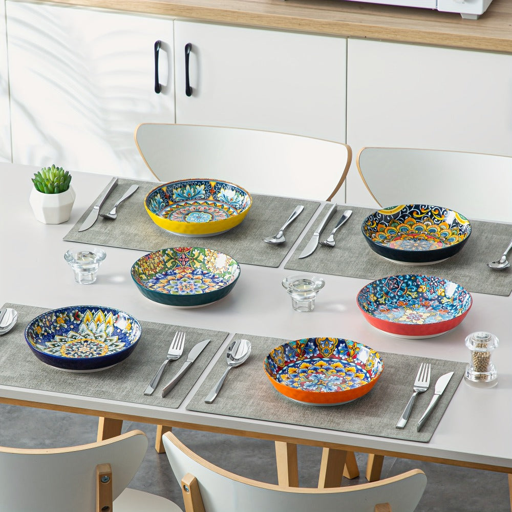 Bohemian Pasta Bowls Set of 6 | 32 Oz Porcelain, Floral Pattern, Microwave & Dishwasher Safe – VANCASSO