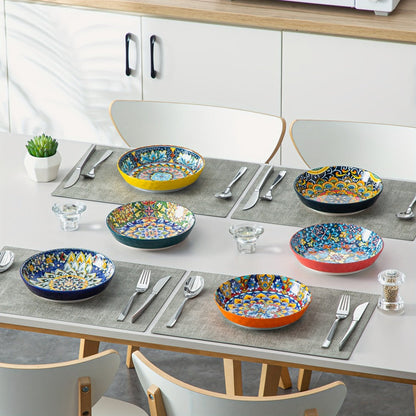 Bohemian Pasta Bowls Set of 6 | 32 Oz Porcelain, Floral Pattern, Microwave & Dishwasher Safe – VANCASSO