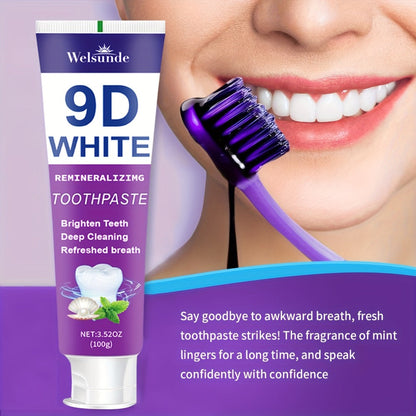 Purple Toothpaste 2pcs Hydroxyapatite Whitening Deep Cleaning European Formula Mint Flavor Fresh Breath Gentle on Gums Travel Size 100g Oral Care Gift for Women Men Sensitive Teeth