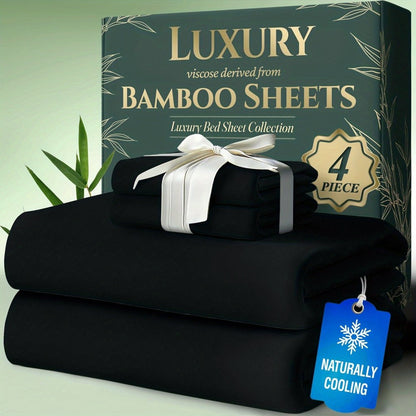 Bed Sheet Set Bamboo-Derived Fabric with Four Bed Sizes, Documented Sheet Dimensions and Thirteen Colors