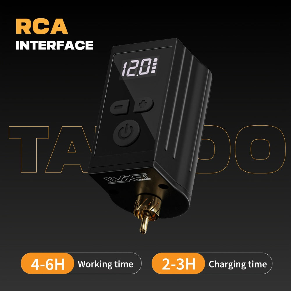 WX-1 Plus 1450mAh RCA Tattoo Power Supply with LED Display, 5–12V Control and USB-C Charging