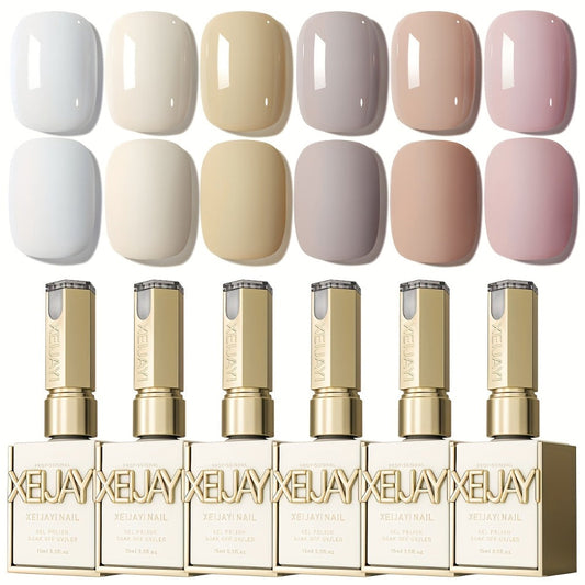 Gel Nail Polish – Set 6 Colors White Shades Gentle White Collection - Milk Tea Cherry Blossom Pink Soak Off UV LED Long Lasting Spring…